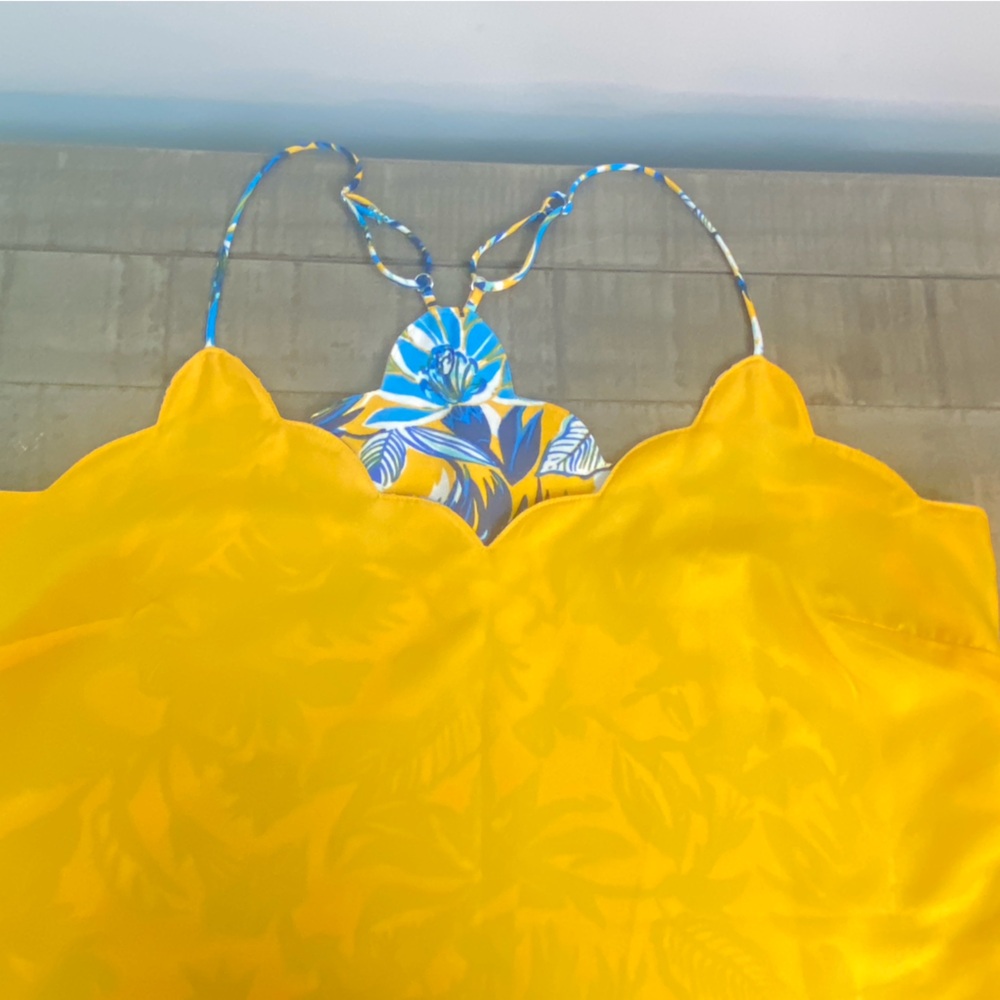 J. Crew Floral scalloped spaghetti strap cami top size 8 Blue Yellow - Picture 14 of 17